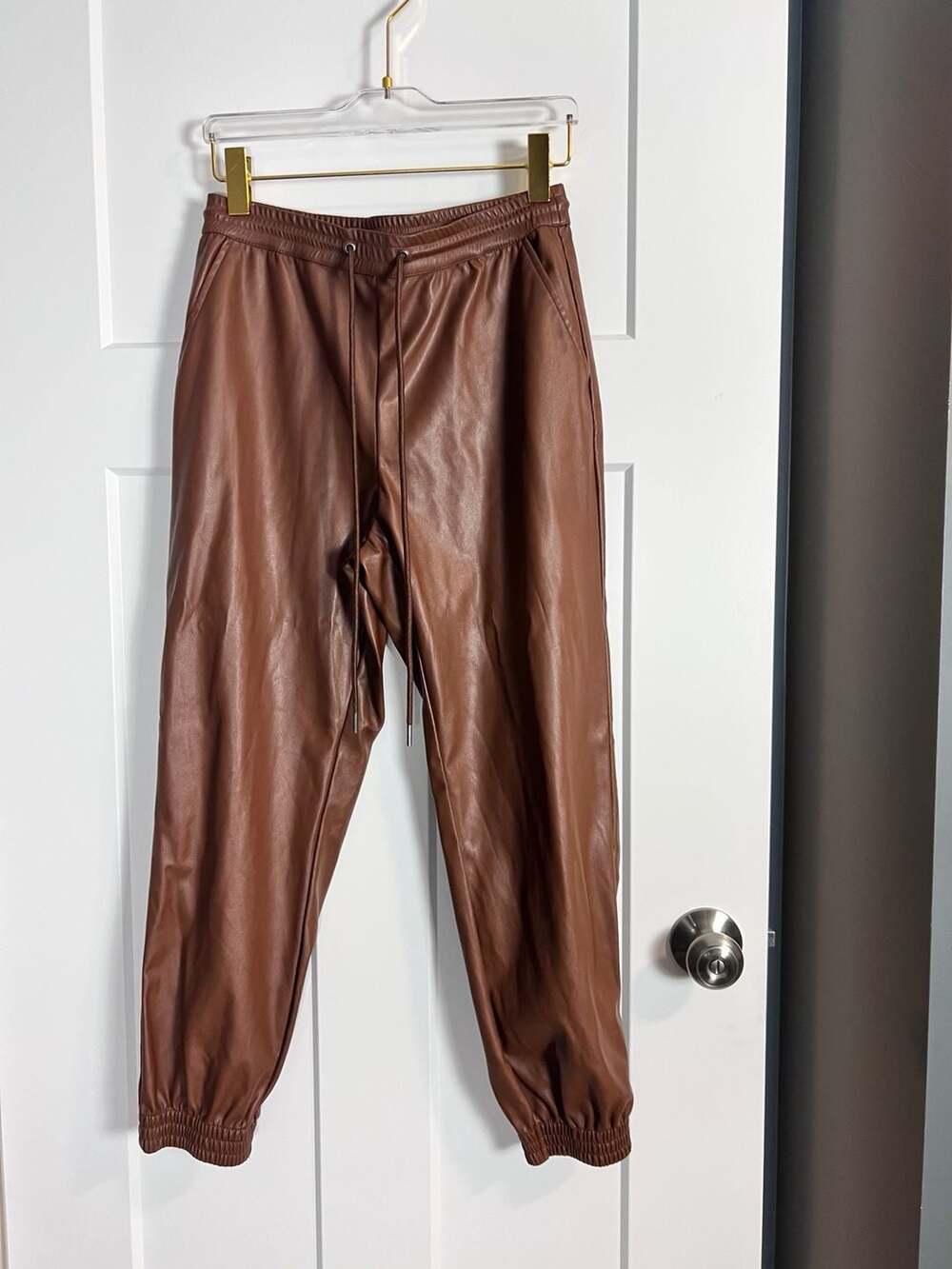 A New Day Brown Faux Leather Drawstring Jogger Pants